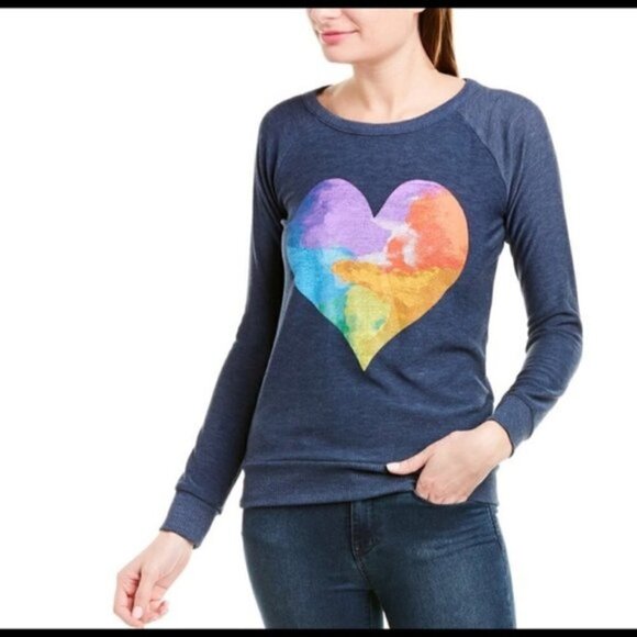 Chaser Rainbow Watercolor Heart Cozy Knit Pullover Sweatshirt New With T… - Picture 9 of 15